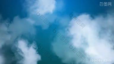 高清晰度动画背景循环的白色蓬松的云移动横向在蓝色的天空